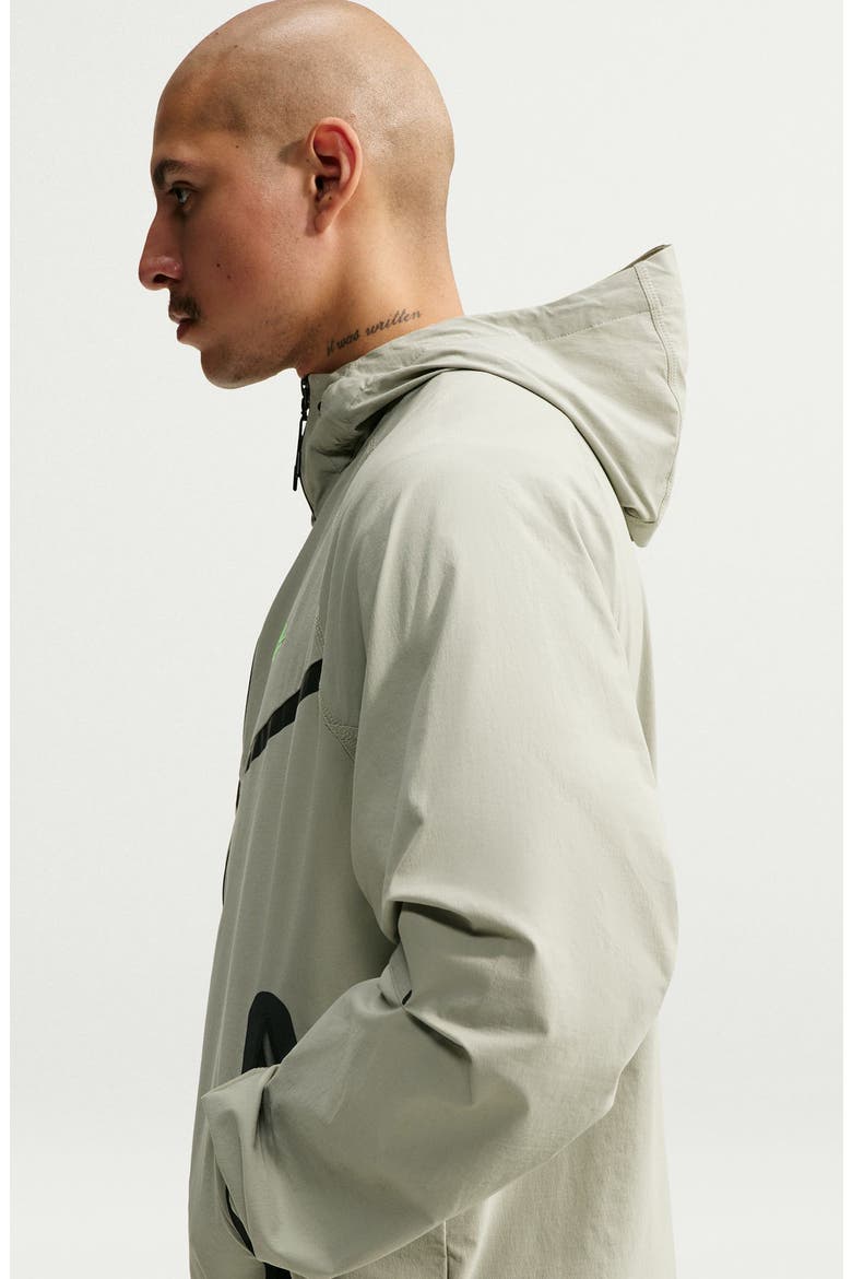 Dri-FIT Oversize Stretch Nylon Hooded Windrunner Jacket, Alternate, color, SPRUCE FOG/ BARELY VOLT