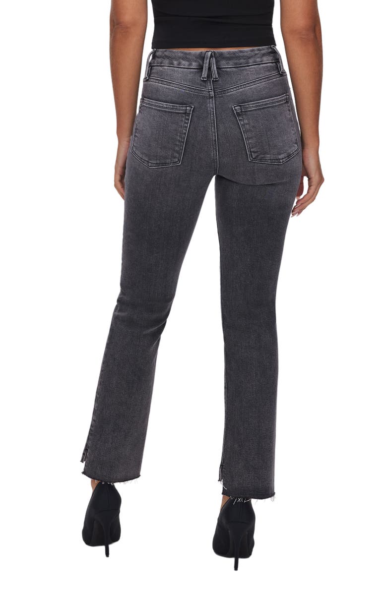 Good American Good Curve Raw Hem High Waist Straight Leg Jeans, Alternate, color,