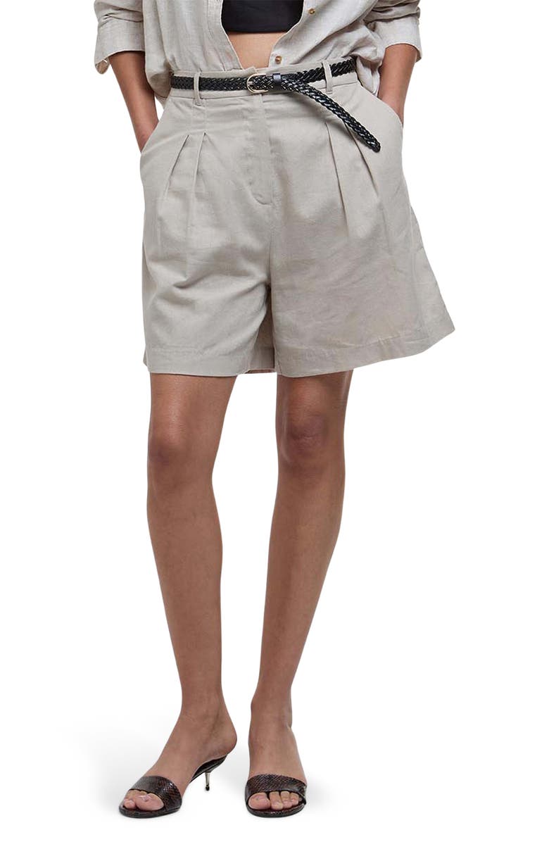 Barbour Luna Pleated Cotton & Linen Shorts, Main, color, Light Sand