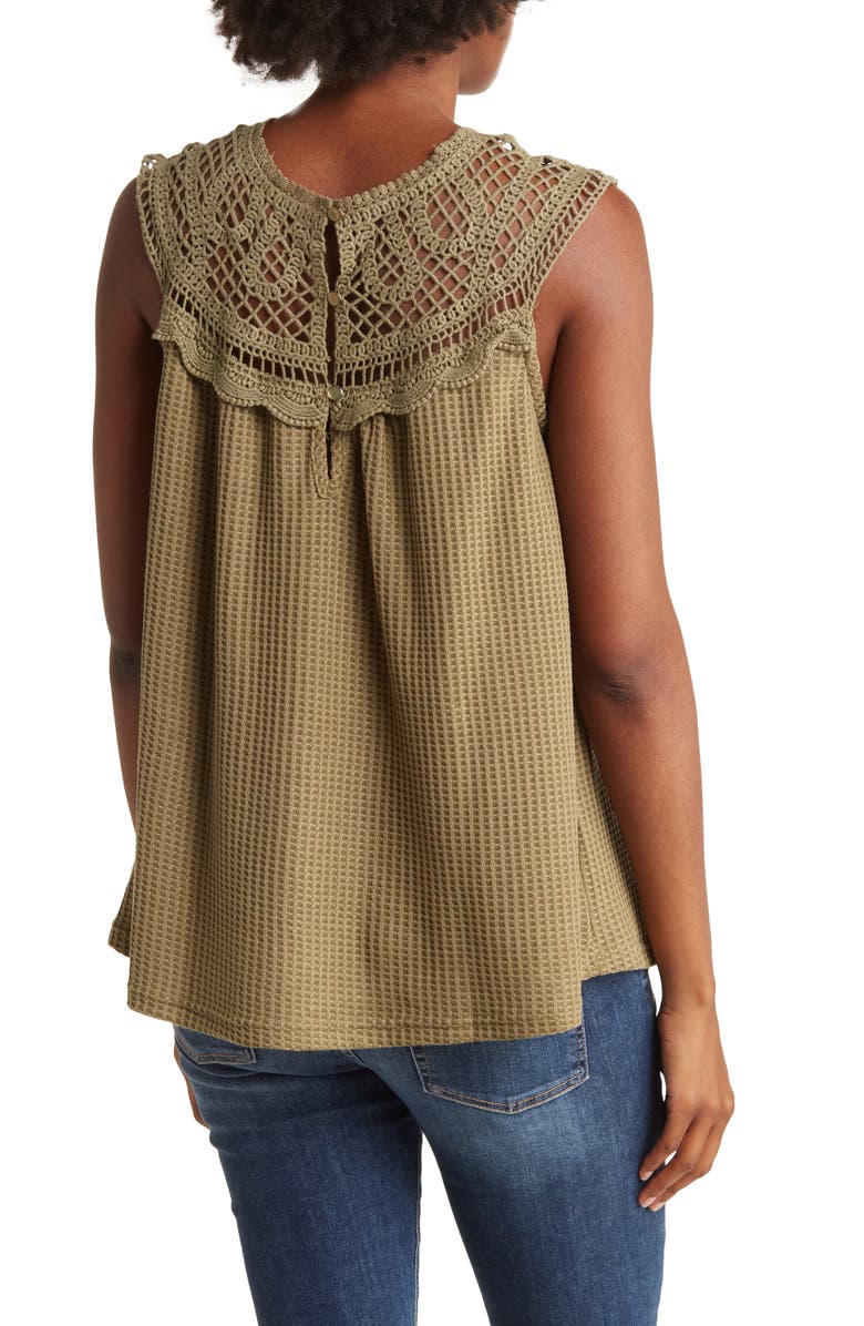 Forgotten Grace Crochet Sleeveless Blouse, Alternate, color, Olive