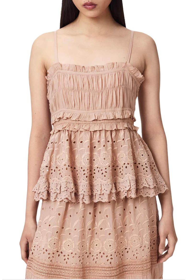 Camille Ruffle Eyelet Top, Main, color, PLASTER PINK
