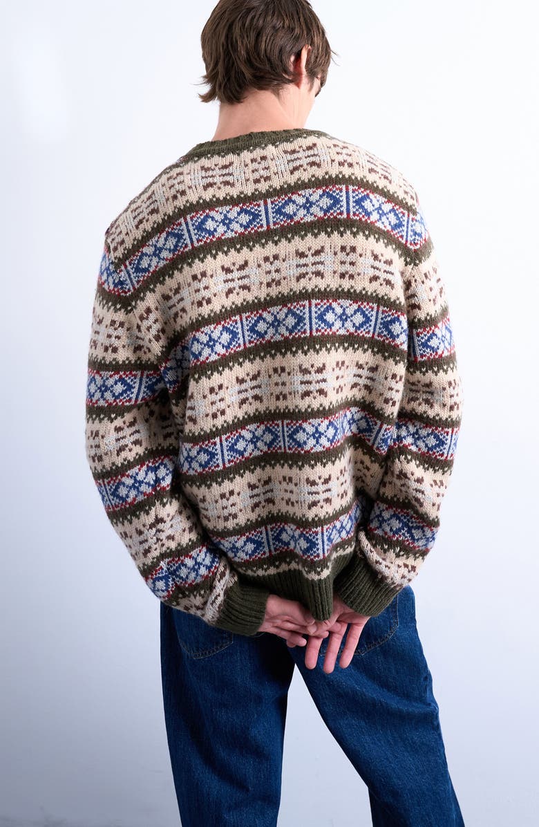 Topman Fair Isle Crewneck Sweater, Alternate, color, Beige Khaki