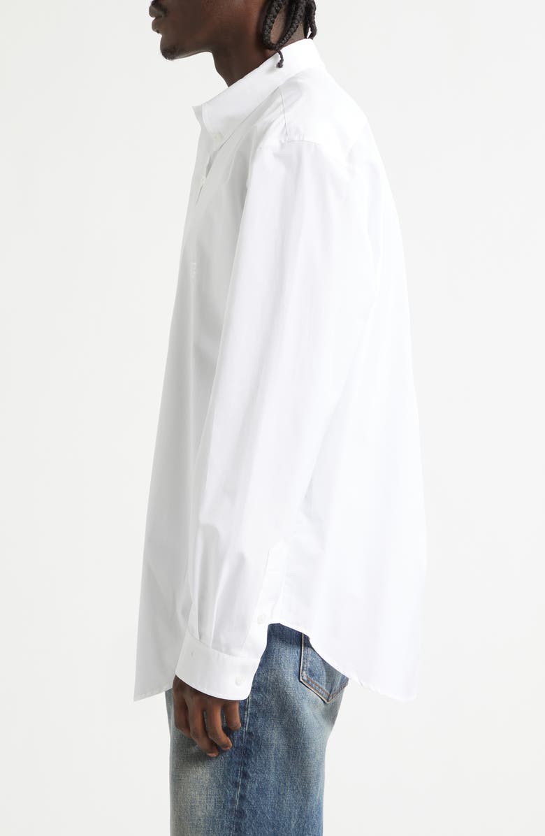 Balmain Cotton Poplin Button-Down Shirt, Alternate, color, Optical White
