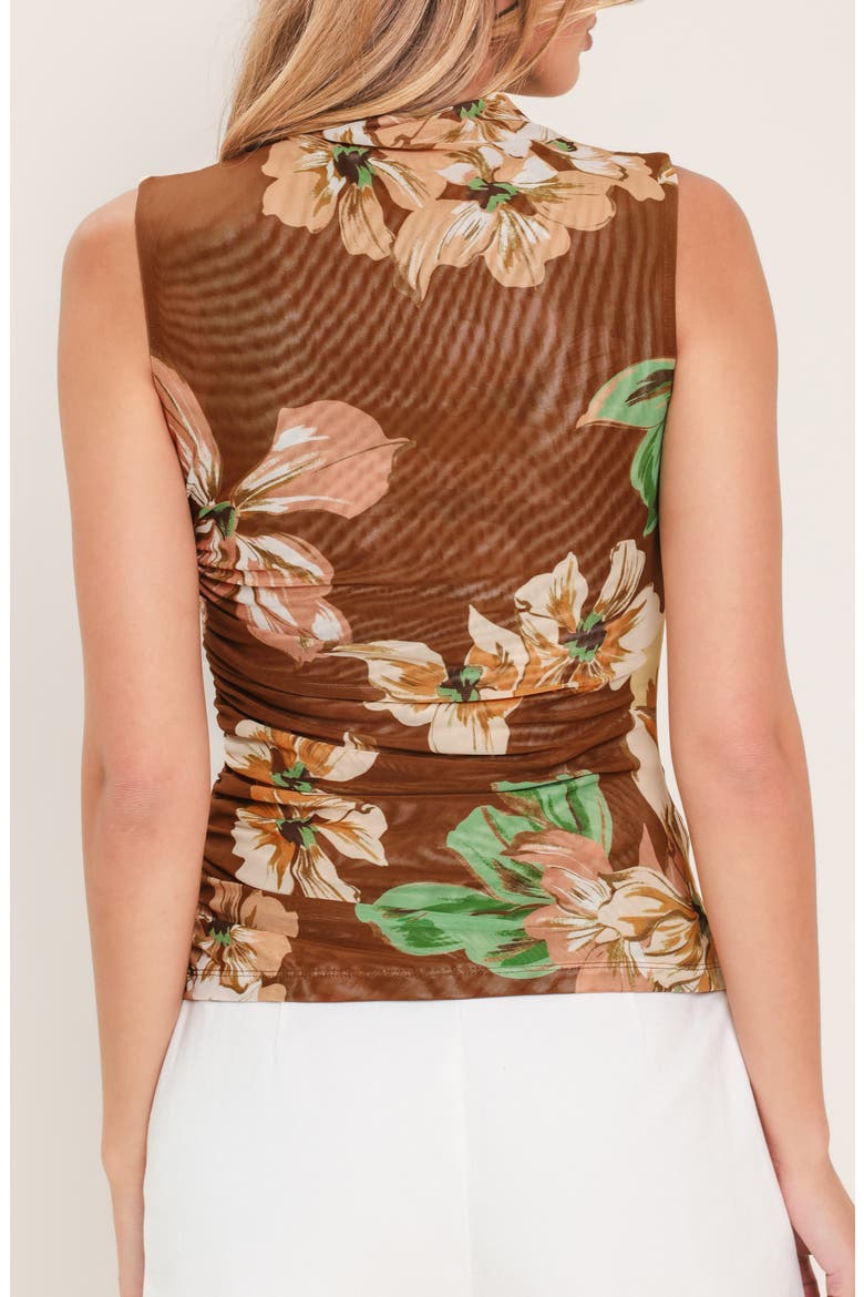 Floral Mesh Sleeveless Top, Alternate, color, BROWN