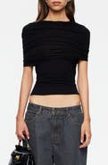LIONESS Bella Vita Ruched Foldover Mock Neck Crop Top