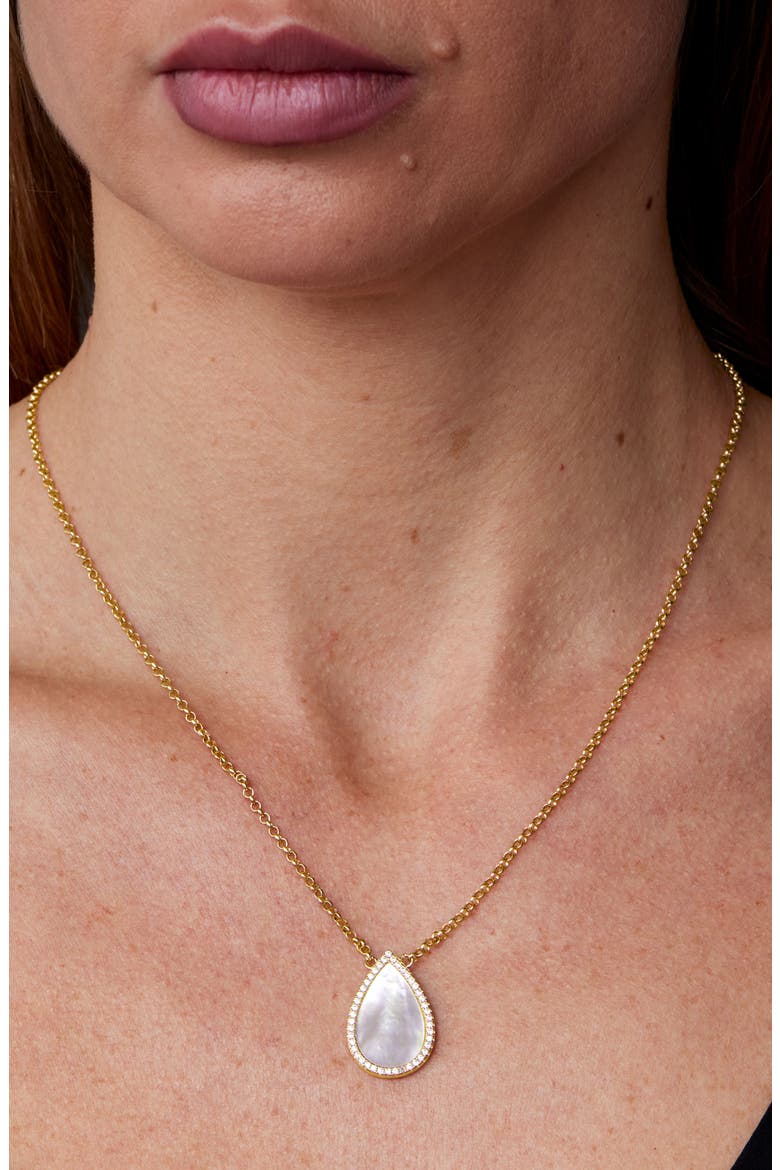 Mother of Pearl Drop Pendant Necklace, Alternate, color, YELLOW