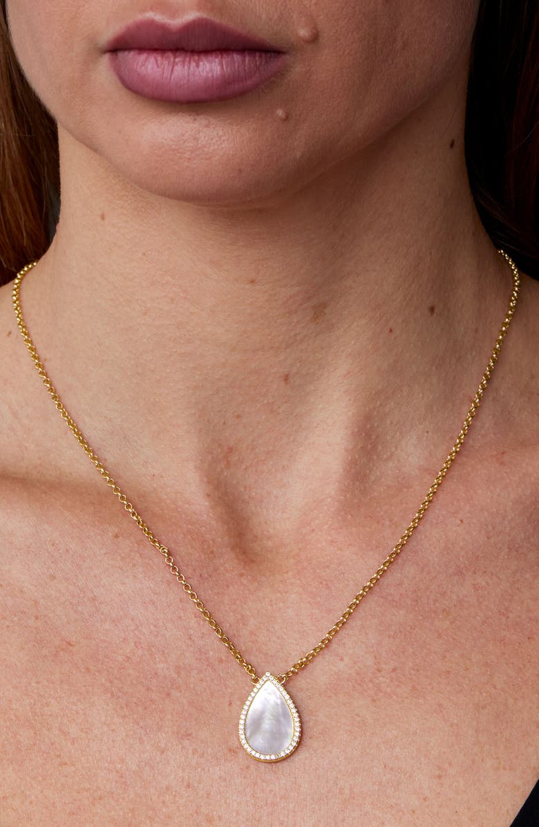 SAVVY CIE JEWELS Mother of Pearl Drop Pendant Necklace, Alternate, color, Yellow