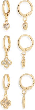 Cara Set of 3 Cubic Zirconia Drop Huggie Hoop Earrings