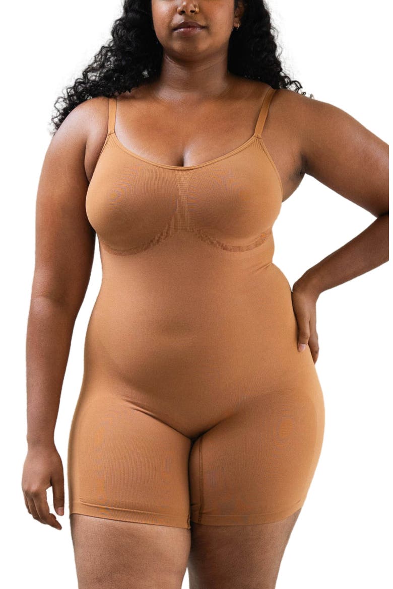 Mid-Thigh Plant-Based Shapewear Bodysuit, Main, color, Medium Nude