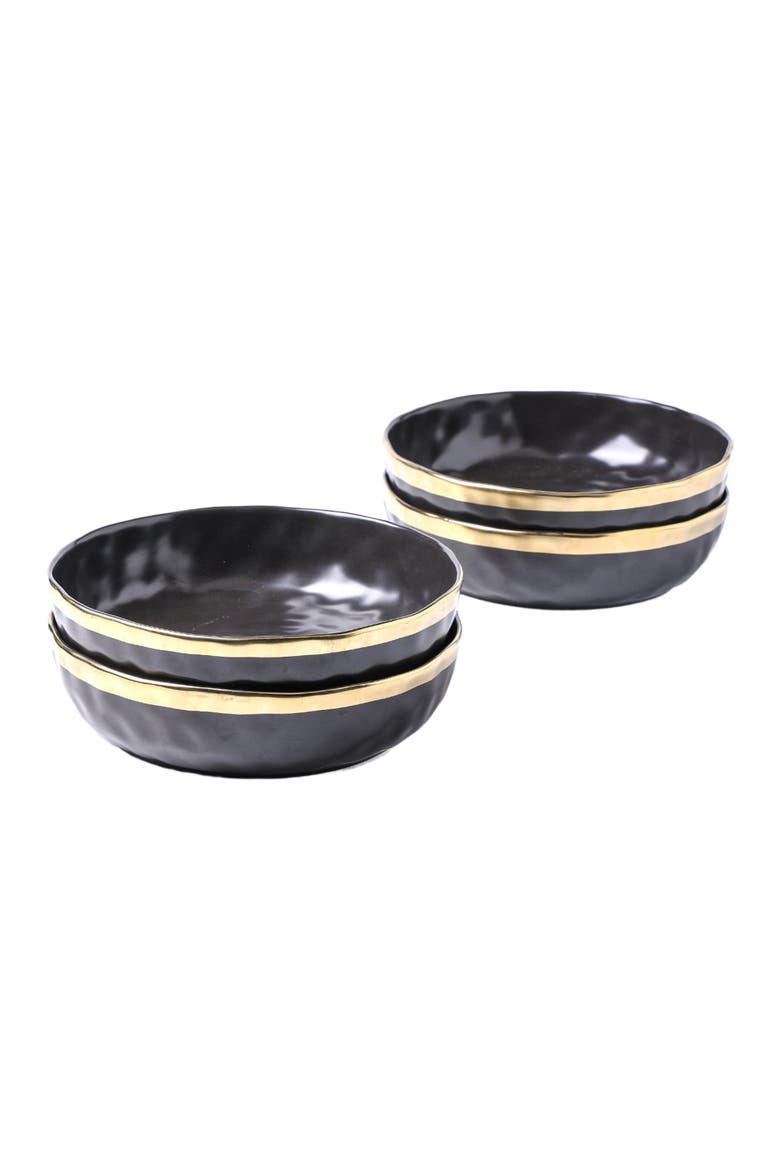 Florian Porcelain 4-Piece Pasta Bowl Set, Main, color, Black