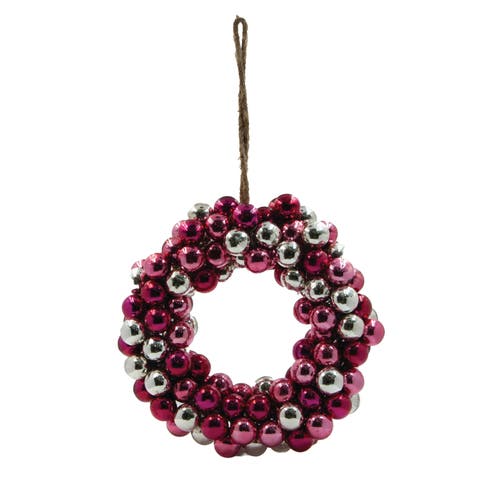 Glass Ball Wreath, Red, Pink & Silver Finish