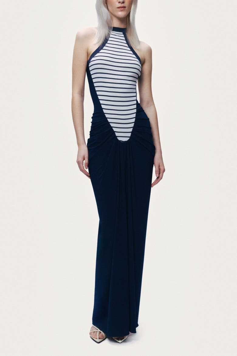 Stripe Draped Halter Neck Maxi Dress, Main, color, Multi-Colored