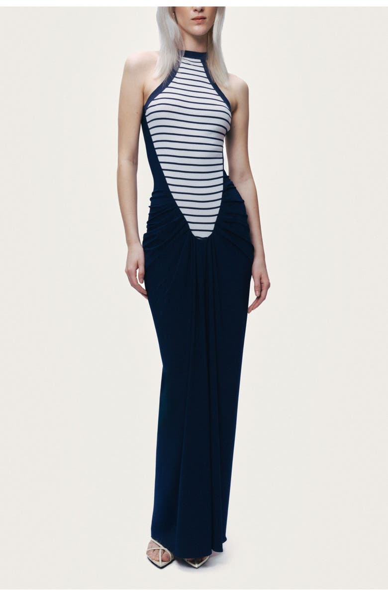 Nocturne Stripe Draped Halter Neck Maxi Dress, Main, color, Multi-Colored