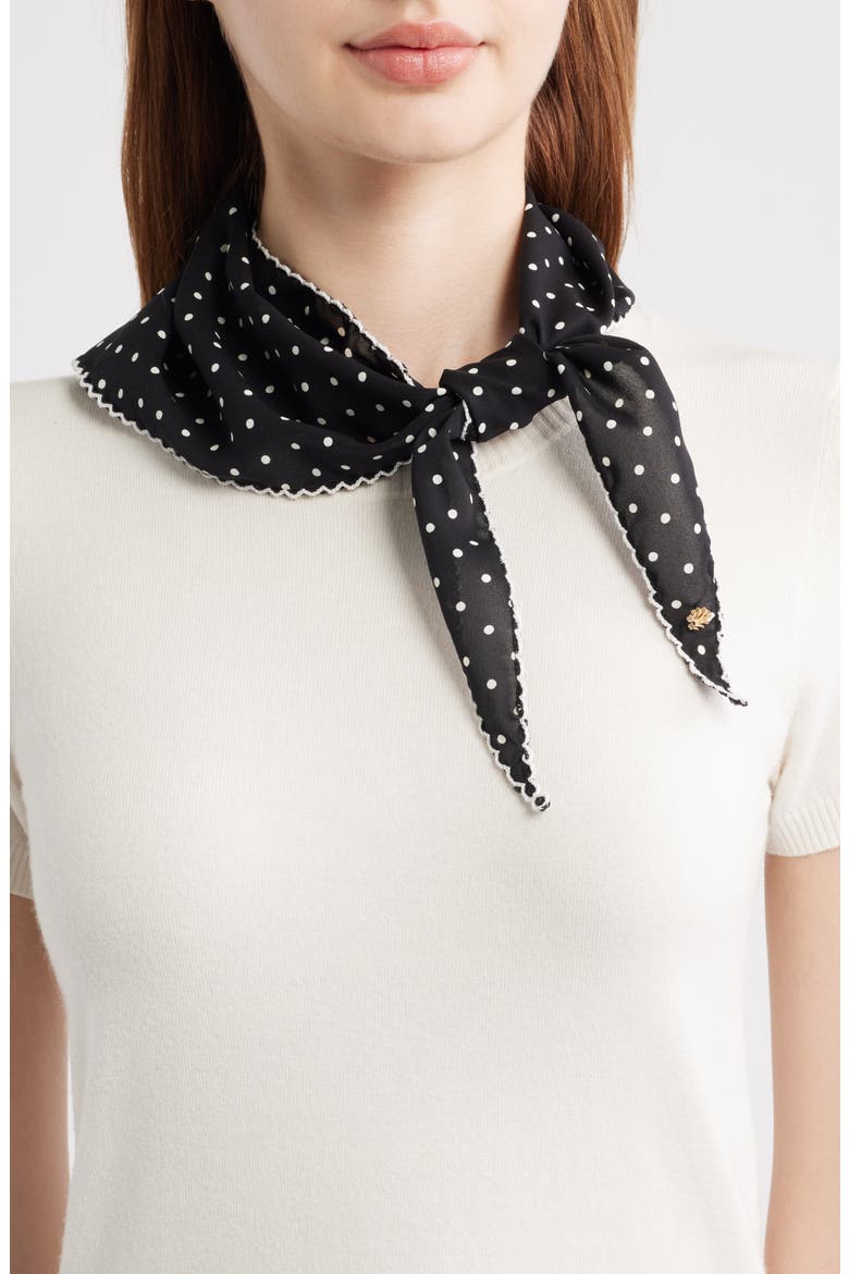 Picot Trim Triangle Scarf, Main, color, JET DOT