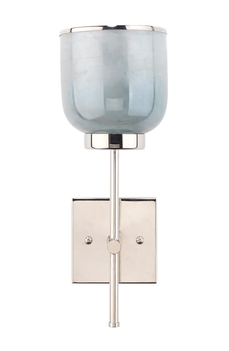 JAMIE YOUNG Vapor Single Sconce, Nickel and Blue Opal Metallic Glass, Main, color, Opal Blue Metallic Glass