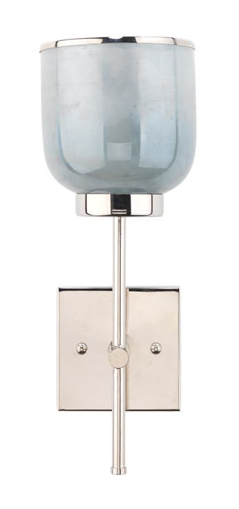 Vapor Single Sconce, Nickel and Blue Opal Metallic Glass