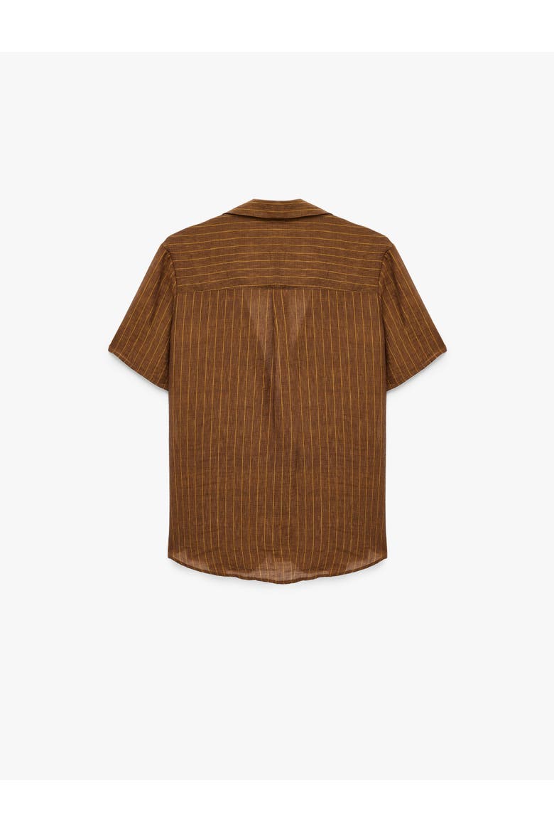 Relax Fit Short Sleeve Wrap Striped Shirt, Alternate, color, BROWN STRIPE