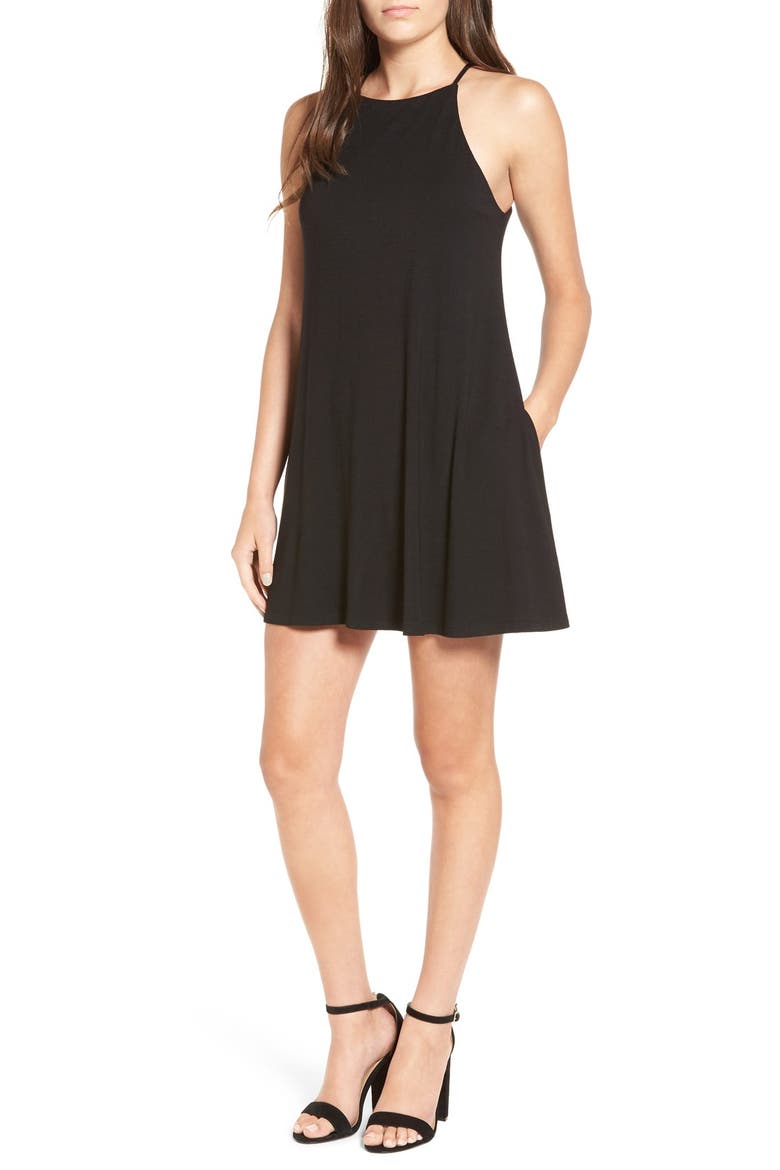 High Neck Knit Swing Dress, Main, color, BLACK