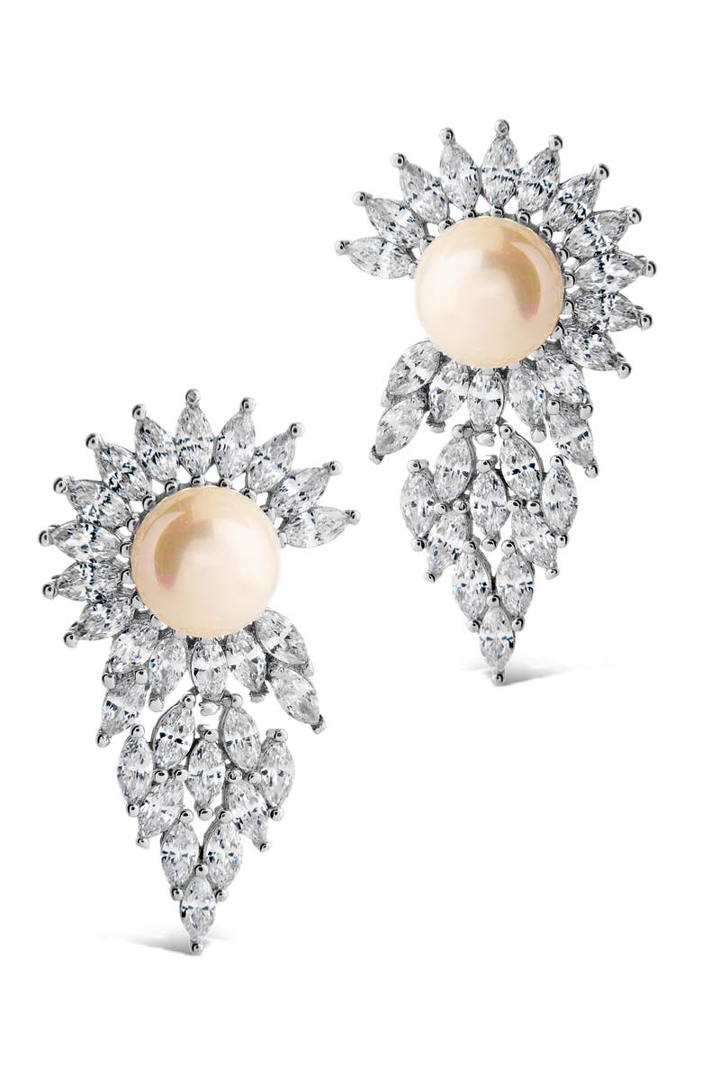 Sterling Forever Rhianna Imitation Pearl & Cubic Zirconia Statement Earrings, Alternate, color, Silver