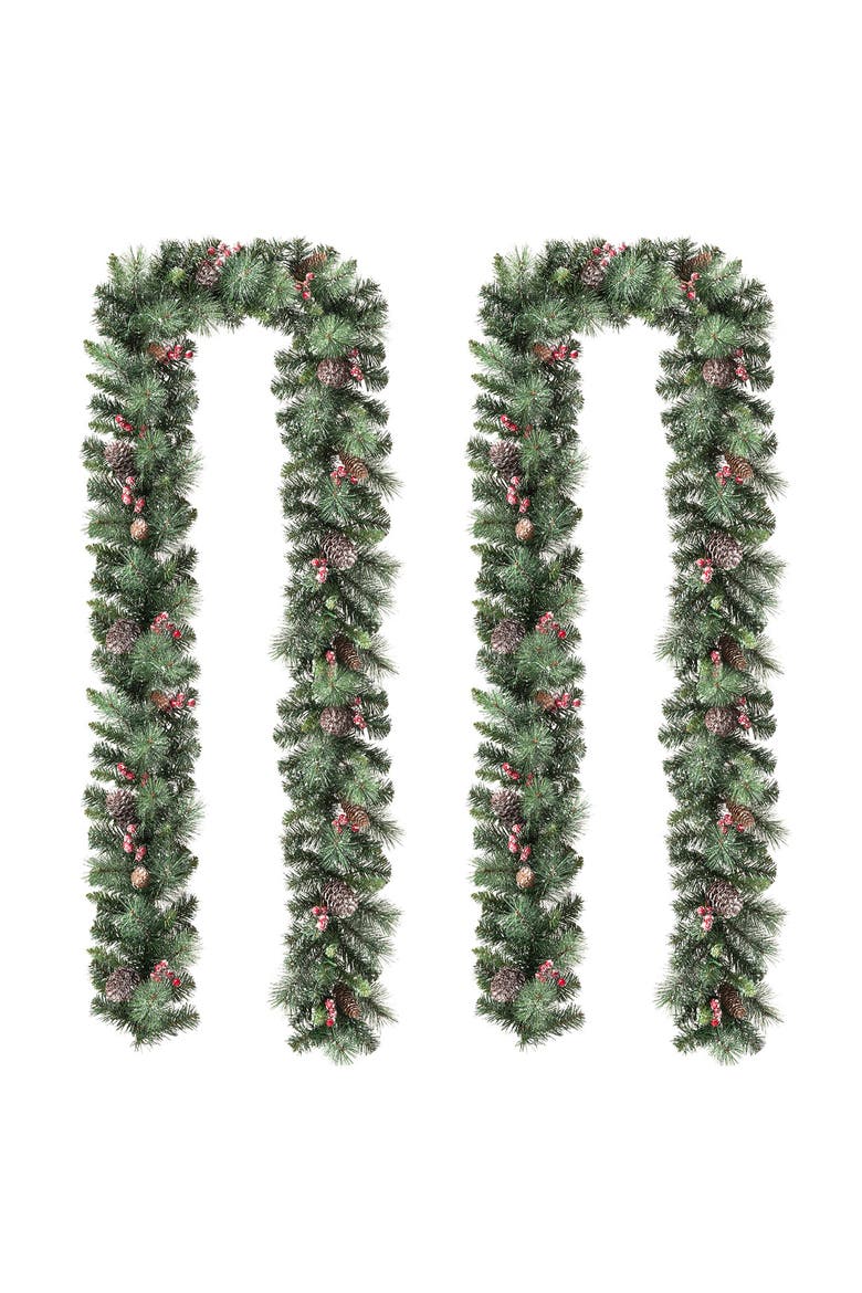 Set of 2 Illuminated Artificial Christmas Garlands, Alternate, color, Greenery Green