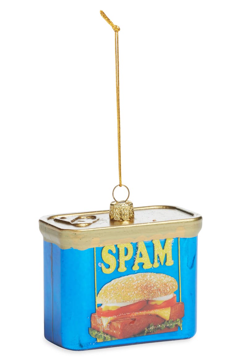 Canned Ham Glass Christmas Ornament, Main, color, BLUE MULTI
