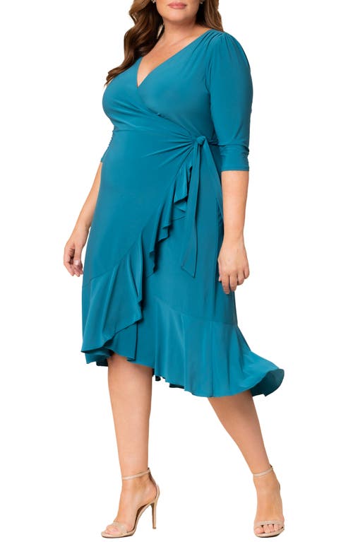 Kiyonna Whimsy Wrap Dress In Blue Jade