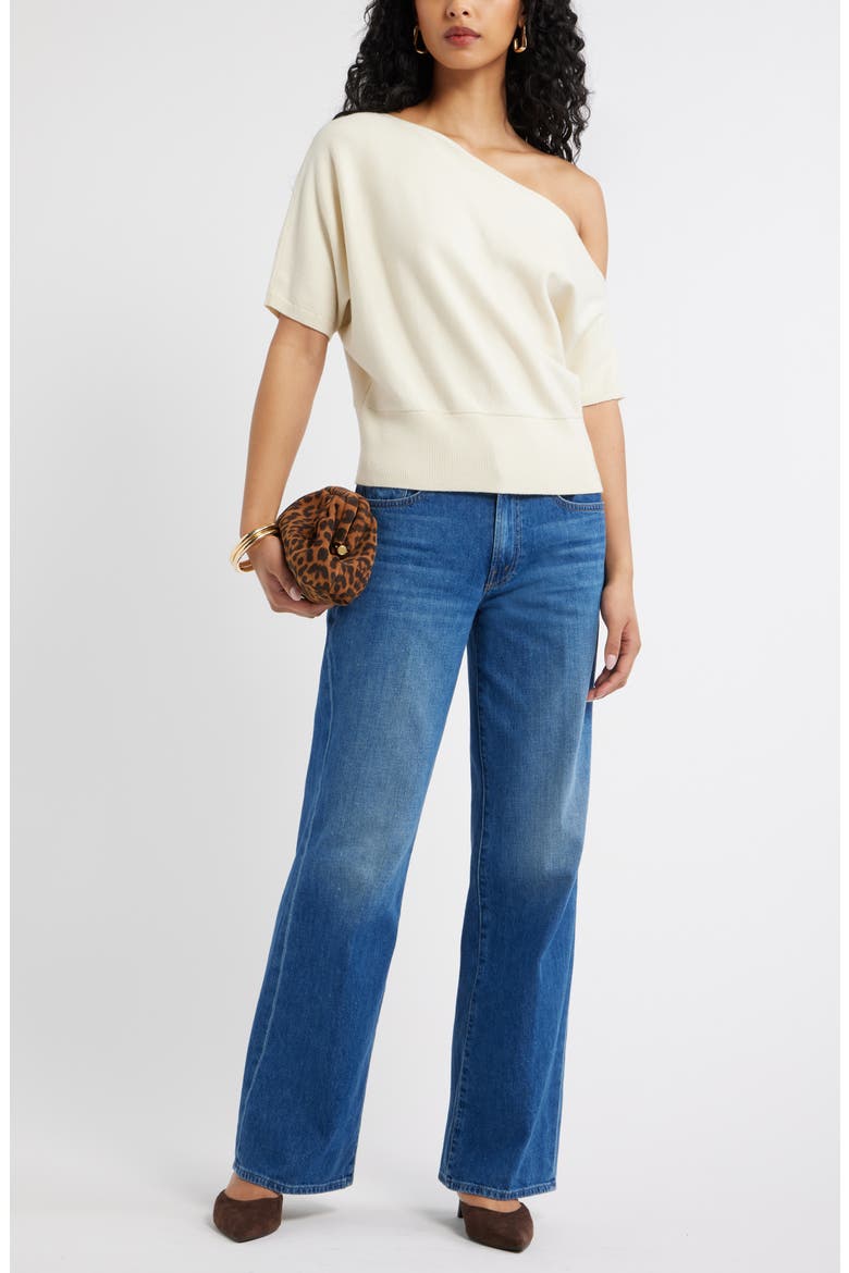 One-Shoulder Short Sleeve Sweater, Alternate, color, IVORY DOVE