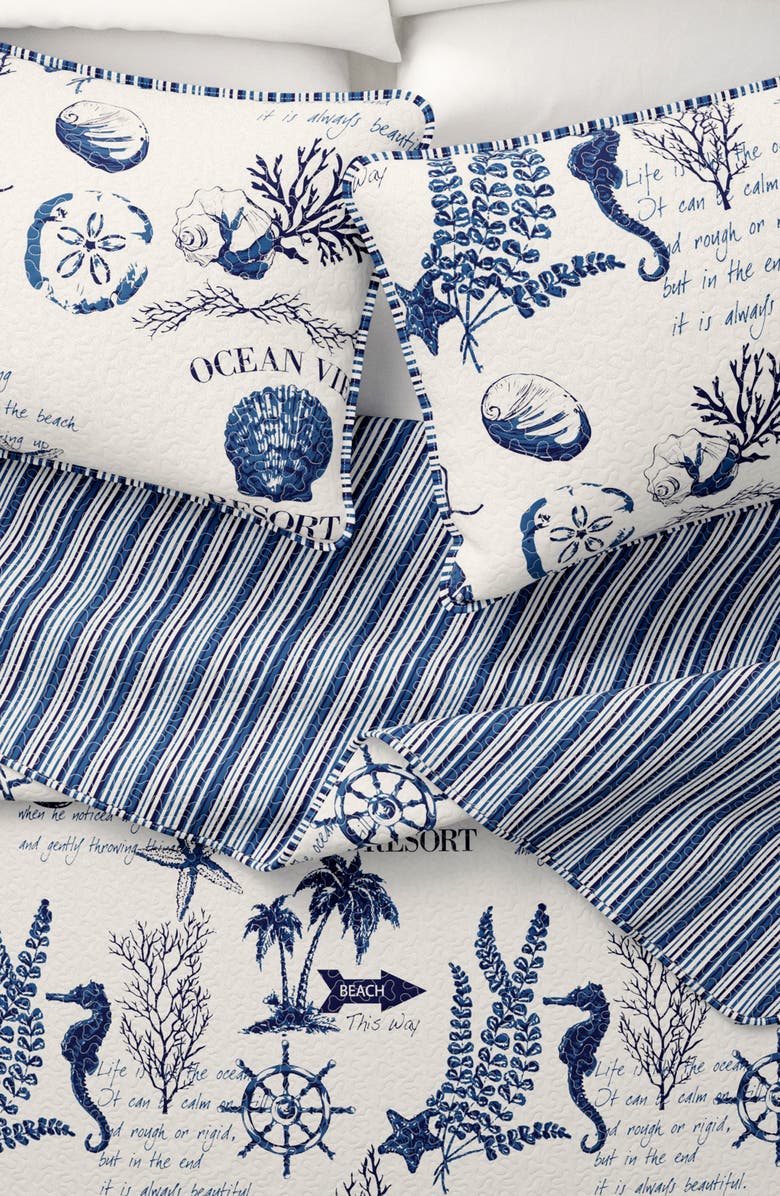 Woven & Weft Nautical Print Reversible Microfiber Quilt Set, Alternate, color, Navy