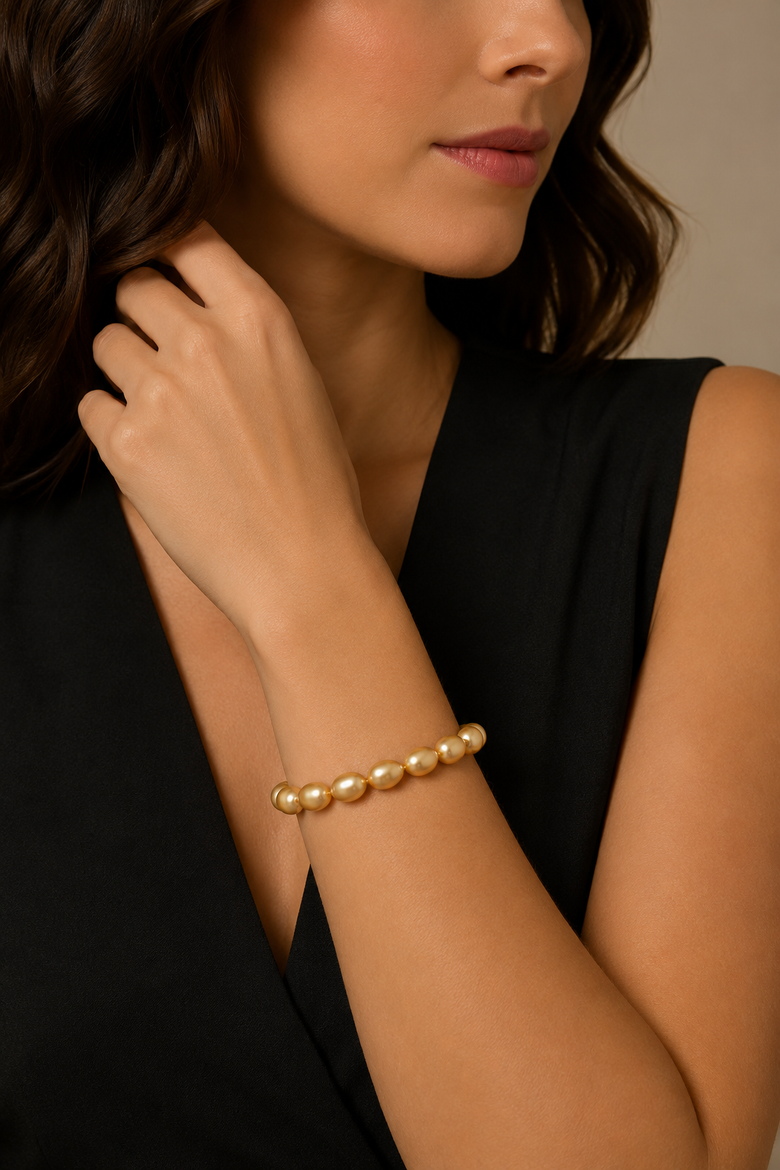 Golden South Sea Drop Baroque Pearl Bracelet - AAA Quality, Alternate, color, Yellow Gold Clasp