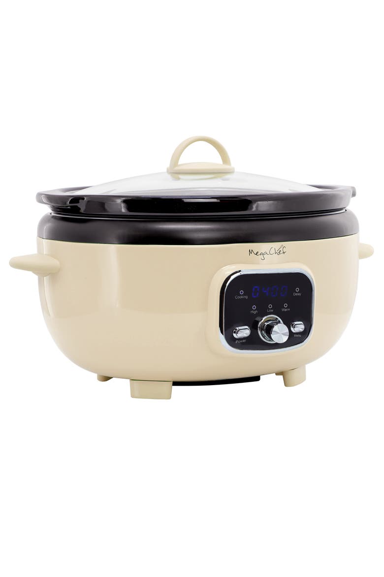 3.7 Quart Oval Electric Digital Slow Cooker in Cream with Black Pot, Alternate, color, White