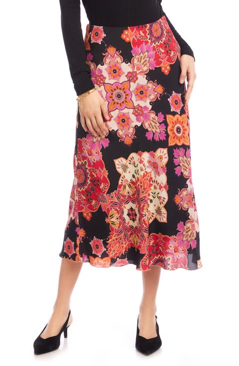 Medallion Floral Print Bias Cut Midi Skirt (Petite)