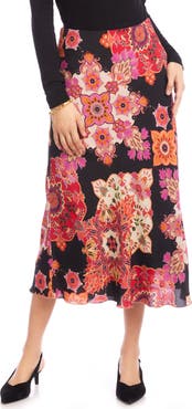 Karen Kane Medallion Floral Print Bias Cut Midi Skirt