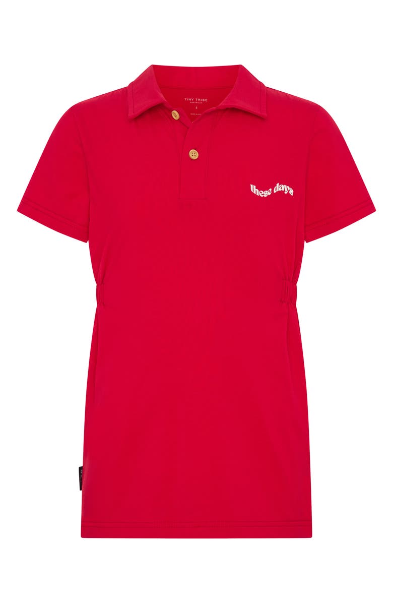 TINY TRIBE Kids' These Days Cotton Graphic Polo Dress, Main, color, Red