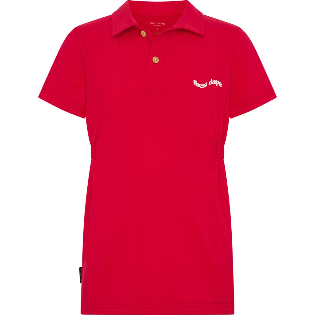 Tiny Tribe Kids' These Days Cotton Graphic Polo Dress In Red