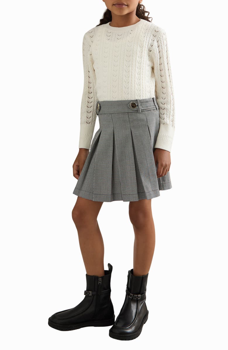 Reiss Kids' Molly Houndstooth Pleated Skirt, Alternate, color, Black/ White