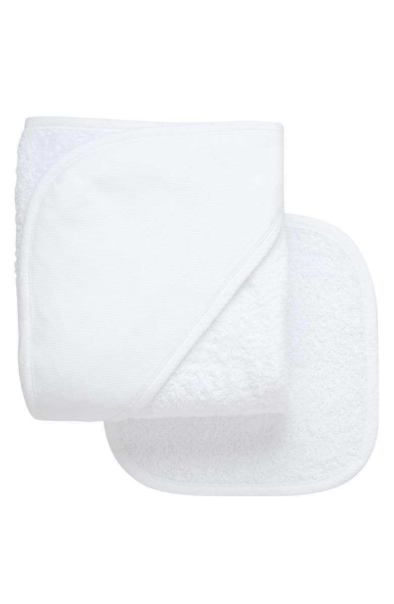 3 Marthas Seersucker Stripe Trim Hooded Towel & Washcloth Set, Main, color, 