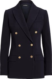 Lauren Ralph Lauren Double Breasted Stretch Wool Crepe Blazer