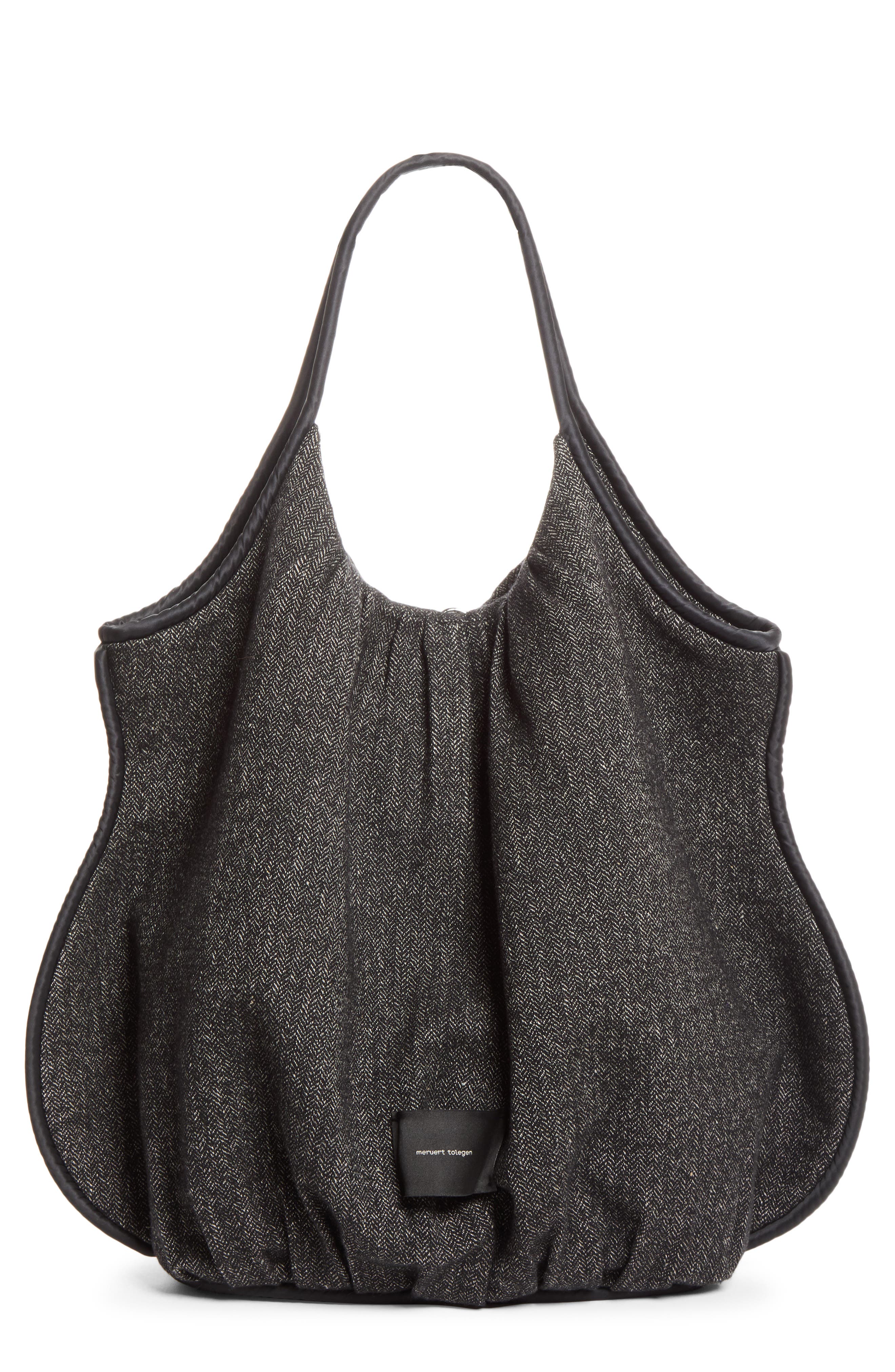 Pleated Sculpted Linen & Wool Blend Tote, Main, color, WOOL-100