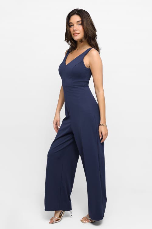 Popilush Shapewear Slimming Wide-leg Jumpsuit In Navy Blue