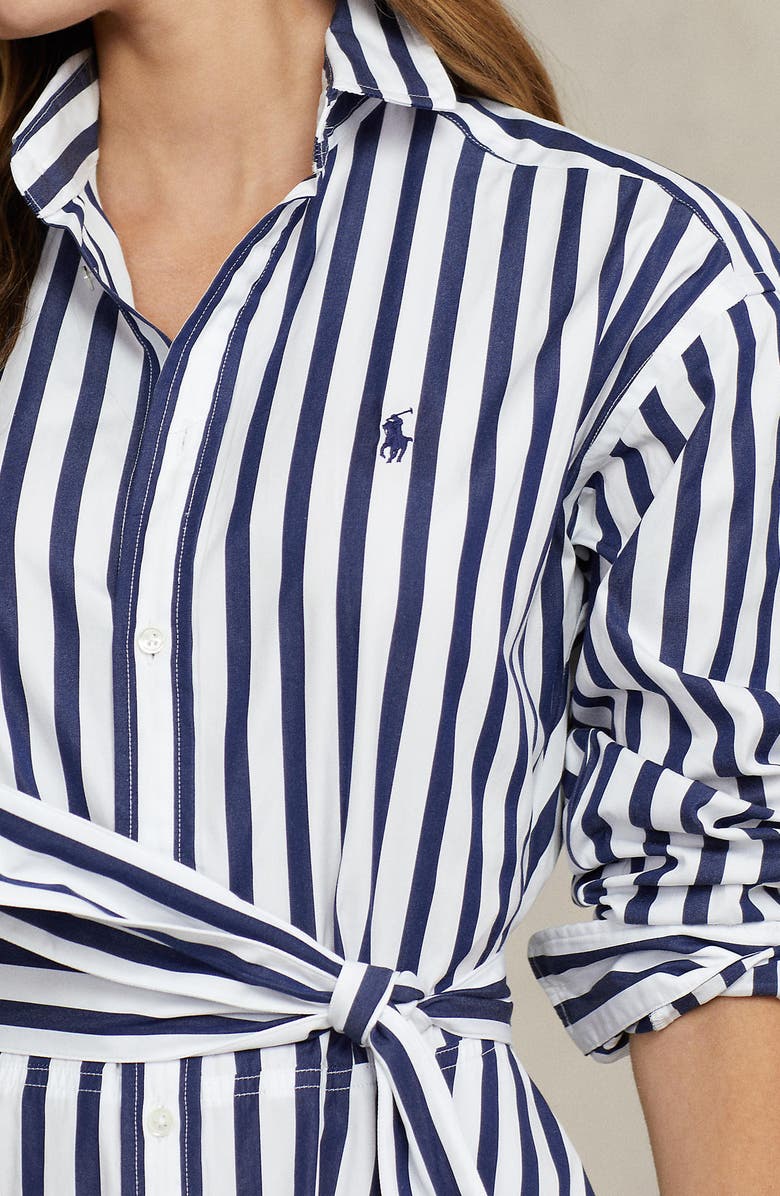 Polo Ralph Lauren Stripe Long Sleeve Cotton Shirtdress, Alternate, color, 970A Navy/White
