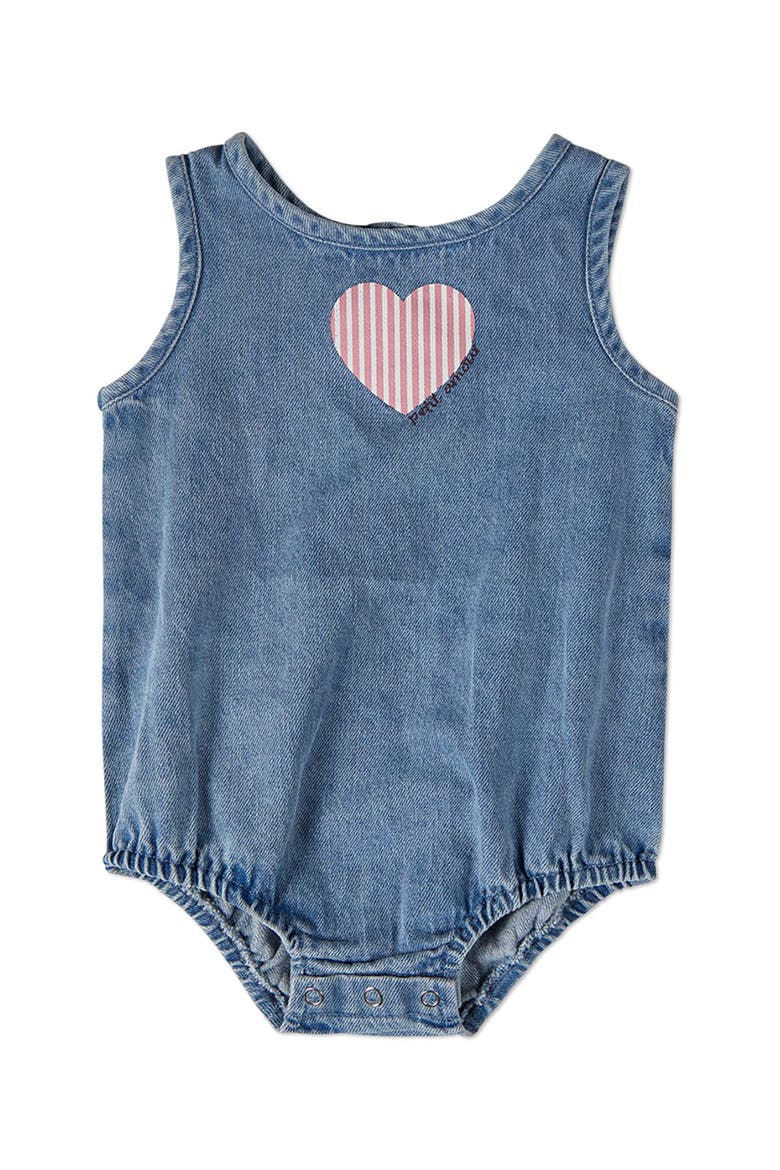 Petit Amour Denim Romper, Main, color, Denim