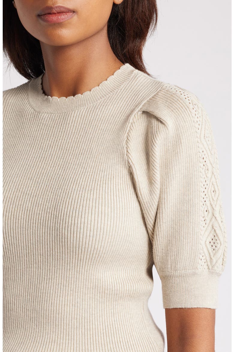 Short Sleeve Rib Sweater, Alternate, color, STONE