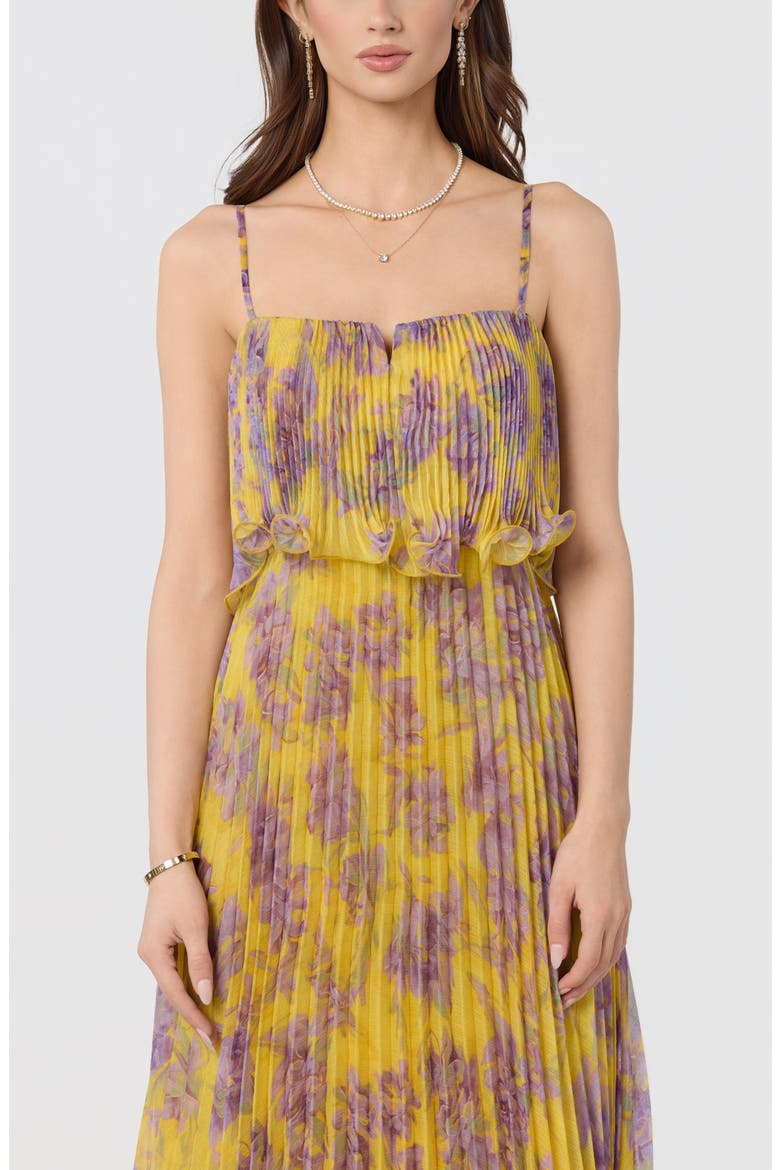 Makennah Floral Plissé Maxi Dress, Alternate, color, YELLOW PURPLE FLORAL