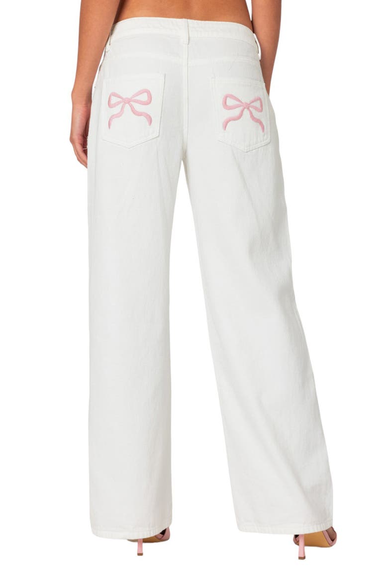 Bow Pocket Straight Leg Jeans, Alternate, color, WHITE