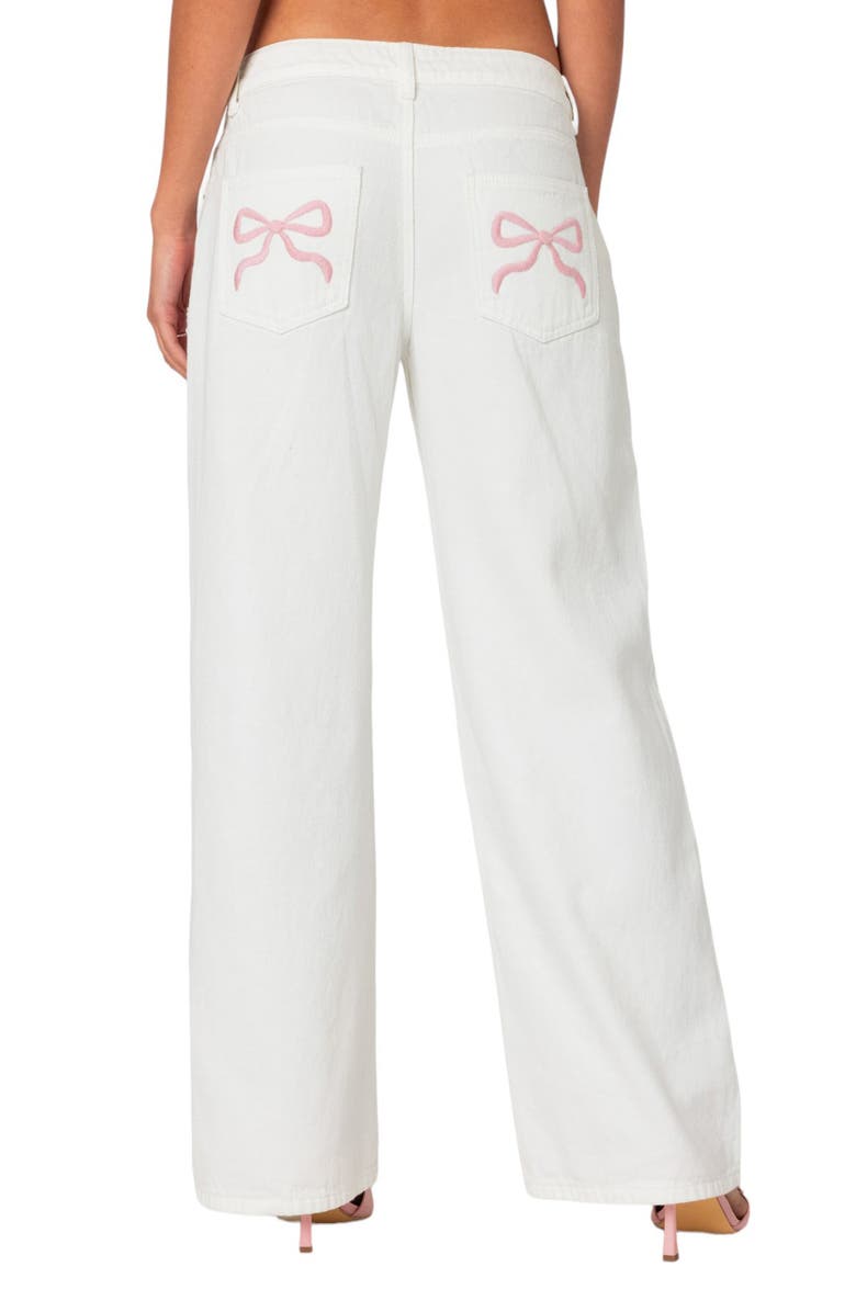 EDIKTED Bow Pocket Straight Leg Jeans, Alternate, color, White