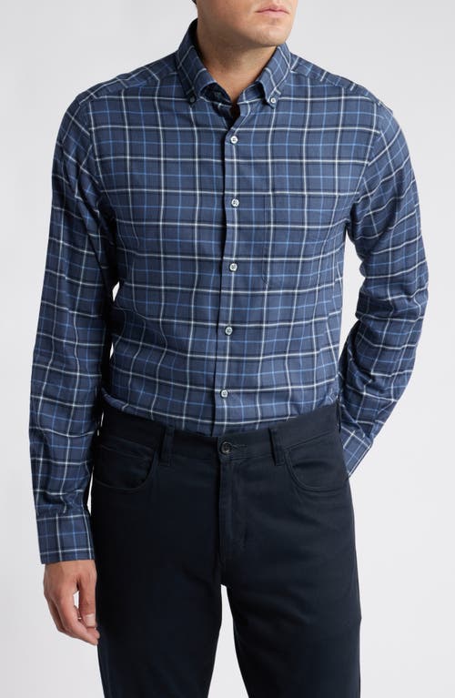 Scott Barber Lightweight Plaid Cotton Twill Button-Down Shirt in Navy 