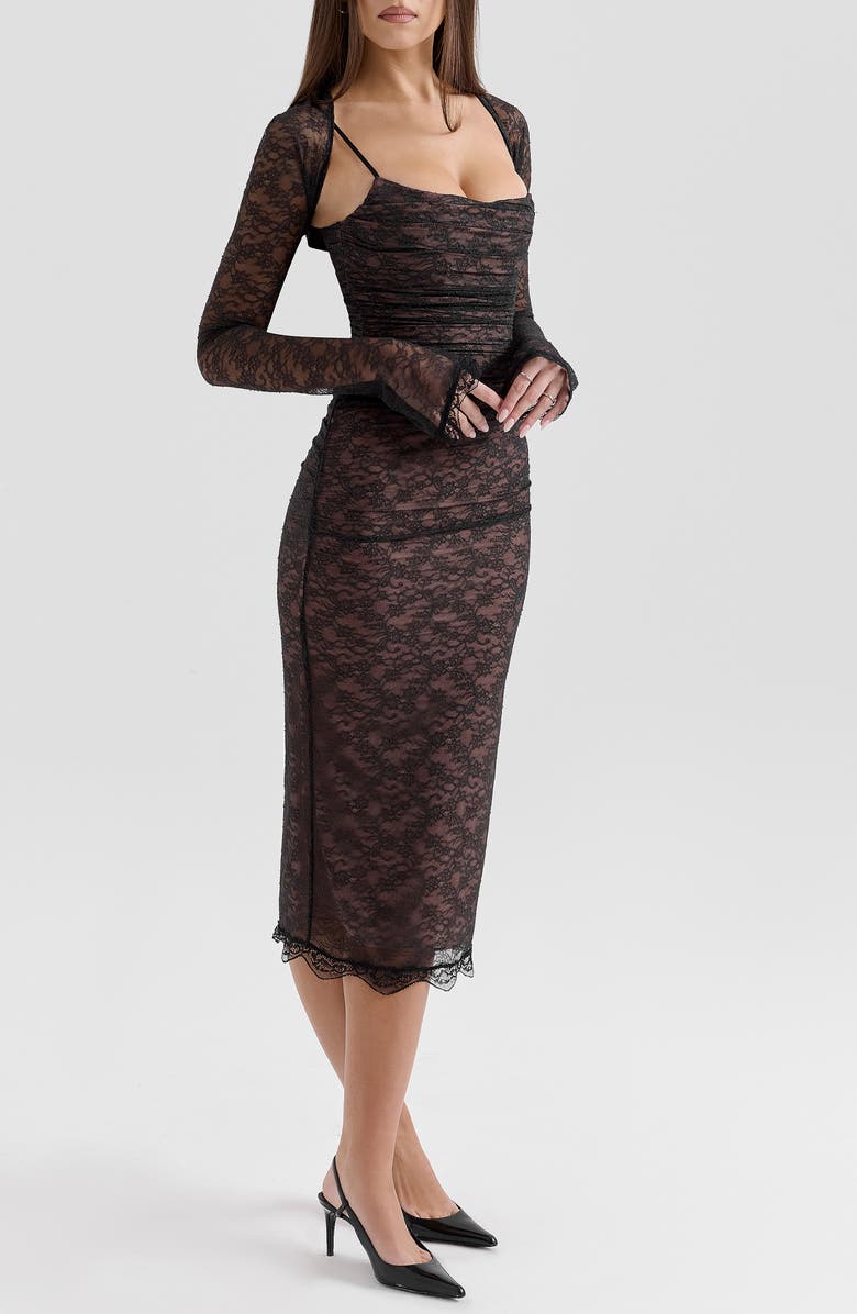 HOUSE OF CB Gaia Lace Midi Dress, Alternate, color, Black