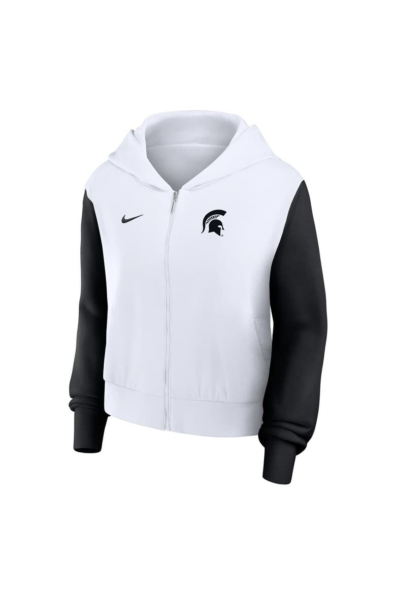 Women's Nike White Michigan State Spartans Cropped Beyond Capability Color-Block Script Full-Zip Hoodie, Alternate, color, White