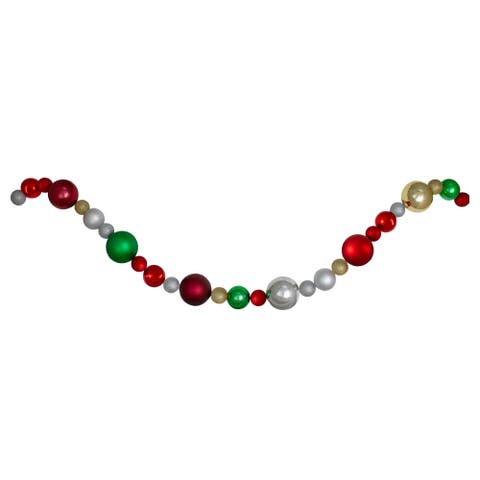 3-Finish Shatterproof Ball Christmas Garland - 6
 x 4" - Traditional Multi-Color - Unlit