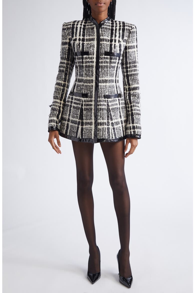 Long Sleeve Tailored Minidress, Main, color, BLACK/ WHITE/ GREY